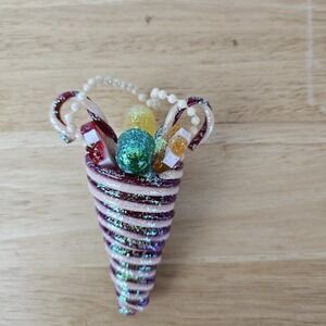 CANDY CANE GUMDROP Vintage Christmas Tree Ornament Striped Cone Holiday